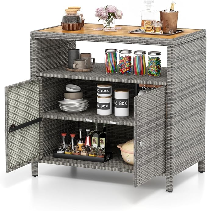 Tangkula Rattan Outdoor Storage Cabinet, Patiojoy Outdoor Cabinet by TANGKULA