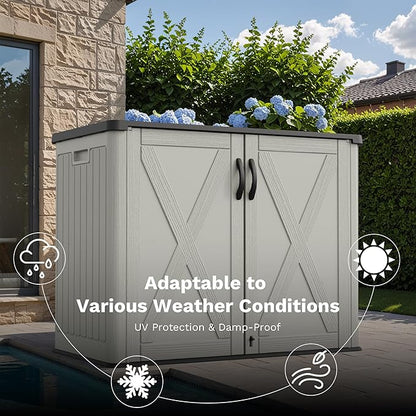 Greesum Outdoor Storage Cabinet, 25 Cu.Ft Deck Box Without Shelves, Waterproof Plastic Storage Bin for Patio Cushions, Gardening Tools, Lockable and Sidehandles, UV Resistant, Beige