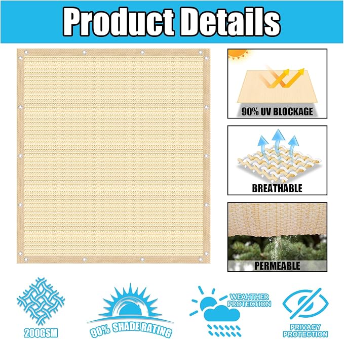 Amagenix 90% Pergola Shade Cover 10' X 15' Sun Shade Cloth - Image 3