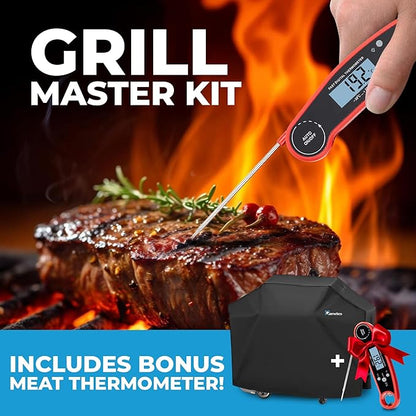 Grill Cover for Outdoor Grill 55 Inch – Bonus Meat Thermometer Included, Heavy Duty Waterproof BBQ Gas Grill Cover for Outside, UV & Fade Resistant, Compatible with Most 3–4 Burner Grills