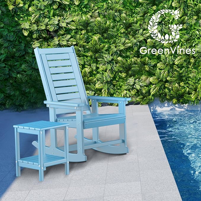 GREENVINES Outdoor Rocking Chairs Set, 2 Rockers w/ 1 Side Table, Arctic | - Image 2