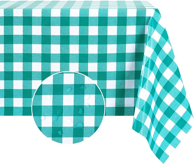 Romanstile Rectangle Vinyl Tablecloth, 100% Waterproof Buffalo Gingham Plastic Table Cloth, Heavy Duty Wipeable Checkered Table Covers for Outdoor, Camping, Picnic, Patio - 60 x 102, Teal Green