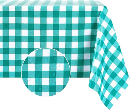 Romanstile Rectangle Vinyl Tablecloth, 100% Waterproof Buffalo Gingham Plastic Table Cloth, Heavy Duty Wipeable Checkered Table Covers for Outdoor, Camping, Picnic, Patio - 54 x 78, Teal Green