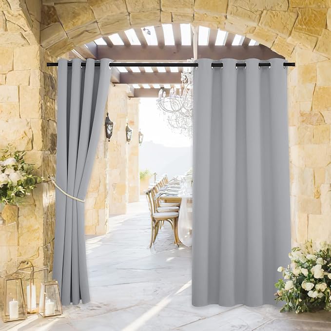 RYB HOME Outdoor Curtains for Patio Deck, Waterproof & Block Sunlight | Thermal by RYBHOME