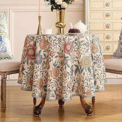 Designer Vintage Linen Round Tablecloth,French Rustic Floral Table Cloth with Colorful Pattern,Decor Table Cover for Kitchen,Dining,Thanksgiving,Christmas,Diameter 67"-Flowershadow a