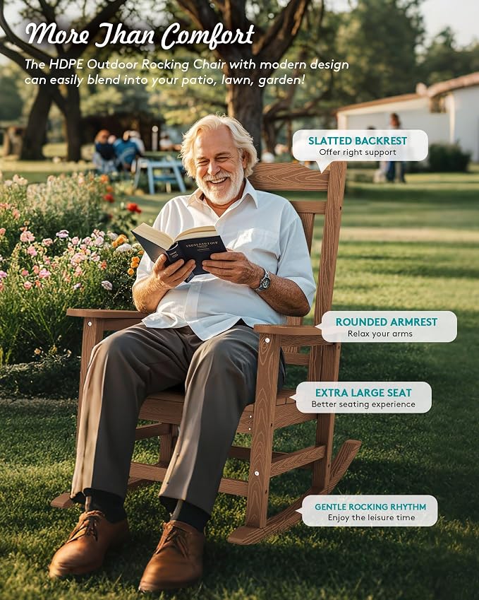 SERWALL Oversized Outdoor Rocking Chairs Set of 2, Patio HDPE Rocker, All - Image 8