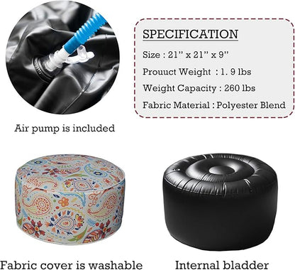 Kozyard Inflatable Ottoman Stool - Portable Round Pouf for Indoor/Outdoor Use - Perfect Small Foot Rest or Seating for Kids and Adults - Ideal for Camping or Home (Abstract Warm)