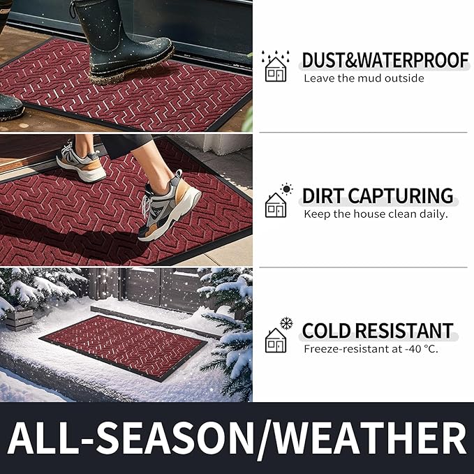 Yimobra Large Door Mat Outside Entrance 36x24, Waterproof Heavy Duty Outdoor Mats for Front Door, Non Slip Rubber Entry Mat for Garage Patio Indoor, Easy Clean, Black Red