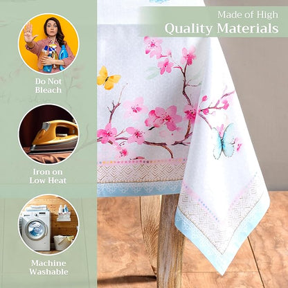 Maison d' Hermine Table Cloth Rectangle Table 100% Cotton 60 x 108 Inches Tablecloth Reusable Decorative for Dining Room, Farmhouse, Home, Party, Festive & Wedding Spring Summer - Blossoms in Spring