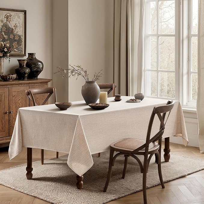 MIULEE Ivory Linen Polyester Tablecloth 60x120 Inch Spring Rectangle Table Cloth Waterproof,Stain Resistant & Wrinkle Resistant for Dining Party Wedding