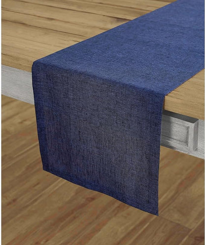 Solino Home Linen Chambray Navy Table Runner 120 Inches Long - Athena, 100% Pure Linen Dining Table Runner 14 x 120 Inch for Spring