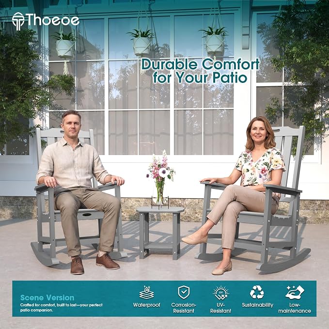 THOEOE Outdoor Rocking Chairs Set of 4, Oversized Patio Rocking Chair | HDPE - Image 2