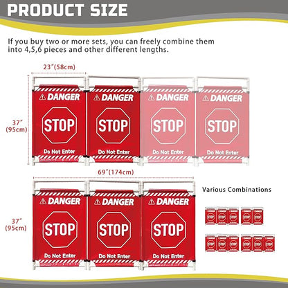 Safety Caution Barricade 2Panels Foldable Security Signs With PVC Tarp Removable Safety Barrier Wet Floor Guard Symbol Clear Printing Safety Fence(Red)