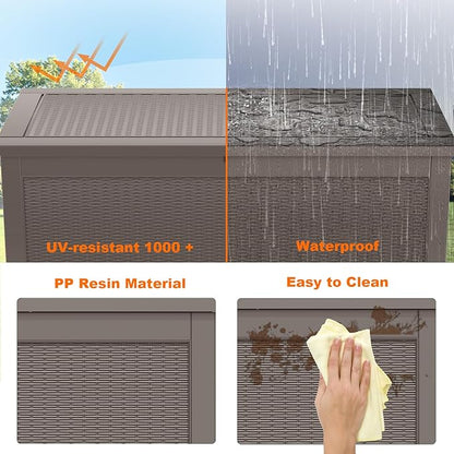 320 Gallon Waterproof Outdoor Storage Box,Large Resin Deck Box,Lockable Outside Storage Box Container for Patio Furniure,Garden,Tools (320 Gallon,Grey)