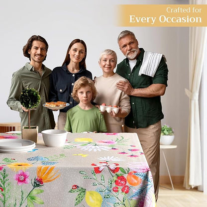 Maison d' Hermine Table Cloth Rectangle Table 100% Cotton 70 x 90 Inches Tablecloth Reusable Decorative for Dining Room, Farmhouse, Home, Party, Festive & Wedding Spring Summer - Jardin D'Ete - Fog