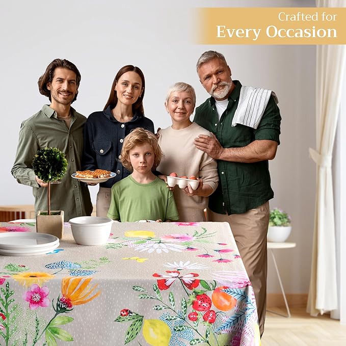 Maison d' Hermine Table Cloth Rectangle Table 100% Cotton 60 x 108 Inches Tablecloth Reusable Decorative for Dining Room, Farmhouse, Home, Party, Festive & Wedding Spring Summer - Jardin D'Ete - Fog