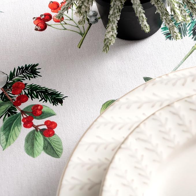 Maison d' Hermine Table Cloth Square Table 100% Cotton 54 x 54 Inches Fall Tablecloth Reusable Everyday Use for Thanksgiving Christmas Decorations Dining Farmhouse Party (Noel)
