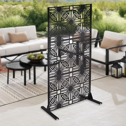 Outdoor Privacy Screen Freestanding, 36" W x 71.5" H Outdoor Decorative Screen Backyard Privacy Fence for Patio Garden Balcony Porch, Black Lattice Panels