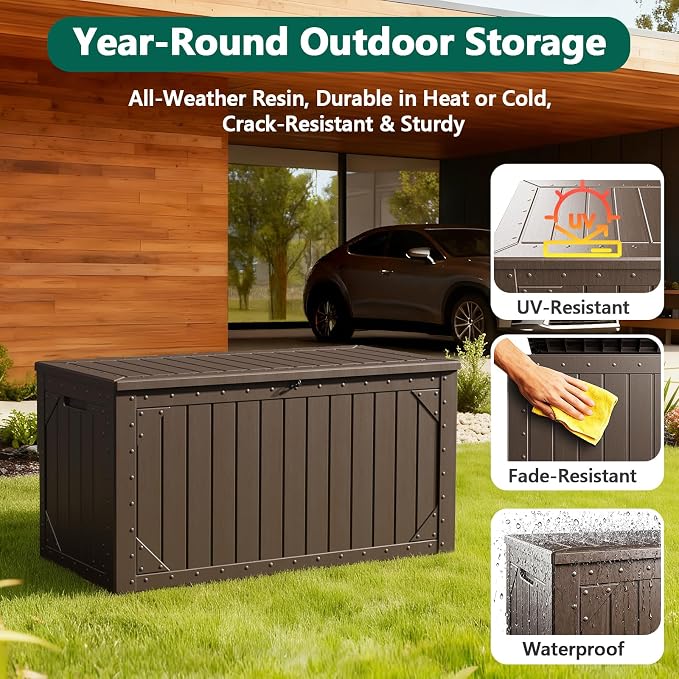 Outdoor Storage Box, 98 Gallon Deck Box, Outdoor Storage Bench, Waterproof - Image 2