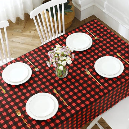 Romanstile Rectangle Vinyl Tablecloth, 100% Waterproof Buffalo Gingham Plastic Table Cloth, Heavy Duty Wipeable Checkered Table Covers for Outdoor, Camping, Picnic, Patio - 54 x 78, Black and Red
