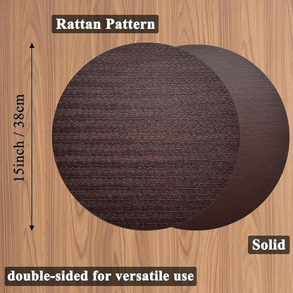 PIGCHCY Round 15" Water-Resistant Placemats Set of 6, Premium Faux Leather Placemats PVC Easy Clean Table Mats for Hotels Outdoor Dining, Wedding Decor (Brown)