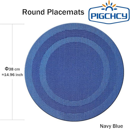 Round Placemat Set of 6 Heat Resistant Vinyl Washable Kitchen 15 inch Placemats for Home Indoor Outdoor Party (6pcs Round, Navy Blue)