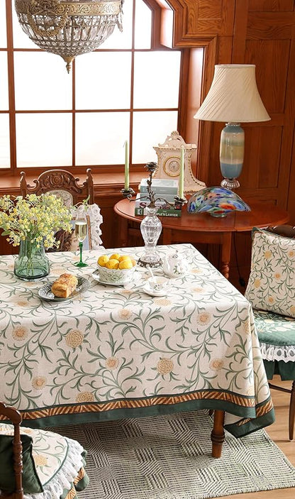 patdrea Designer French Linen Table Cloth for Rectangle Table,Vintage Fall Decorative Tablecloth,Floral Decoration Cover for Kitchen Dining Christmas,Tea Party,Thanksgiving,63"x94"-Littledaisy