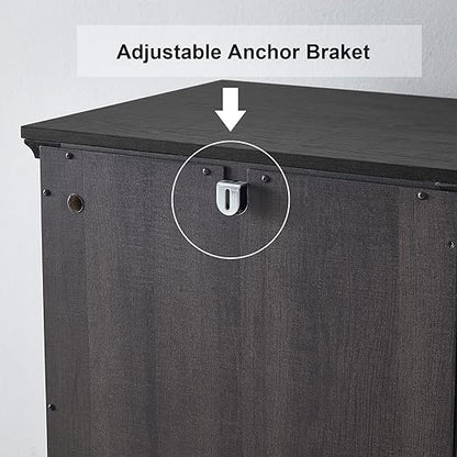 OLD CAPTAIN Wooden Tilt Out Trash Cabinet, Hidden Trash Can Kitchen Holds 10 Gallons (Dark Brown+Black Top Panel)