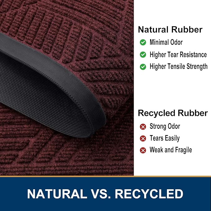 Smiry Front Door Mat Outside Entrance, Heavy Duty Sturdy Natural Rubber Doormat, Trap Dirt and Moisture, Easy Clean Low Profile Mats for Indoor Outdoor Entry, Irregular Triangle (47x24, Dark Red)