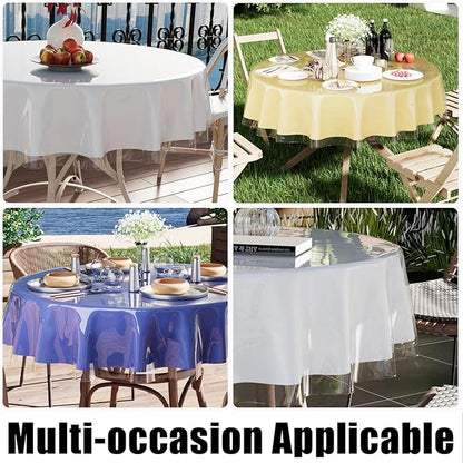 Smiry Round Table Cloth 60 Inch, Waterproof Wipeable Vinyl Tablecloths Protector, Oil Spill Proof Plastic Table Cover for Dining, Picnic, Camping, Outdoor, Clear