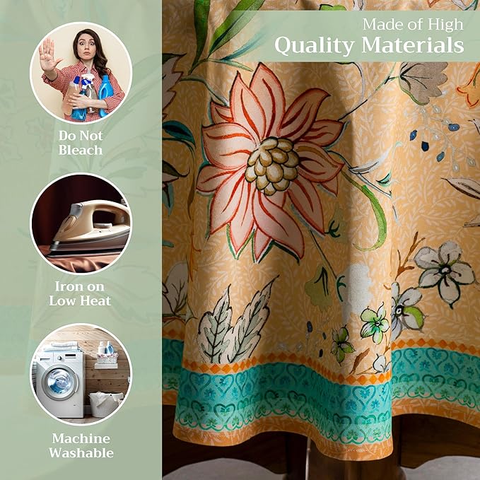 Maison d' Hermine Table Cloth Round Table 100% Cotton 69 Inches Tablecloth Reusable Decorative for Dining Room, Farmhouse, Home, Party, Festive & Wedding Spring Summer - Luxury Loft – Peach
