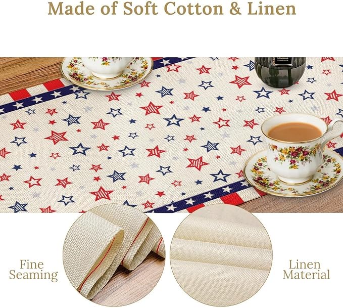4th of July Table Runner, America Memorial Day Independence Day Stripe Stars Patriotic Table Runner for Home Kitchen Dining Indoor Holiday Farmhouse 13x120in