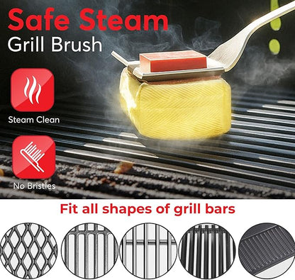 Grill Brush Bristle Free - Safe Grill Brush for Outdoor Grill, SteamWizards BBQ Grill Cleaning Brush Kit, Replaceable Head Fire Resistant Grill Scraper Tool, Dishwasher Safe, Gift for Men/Dad