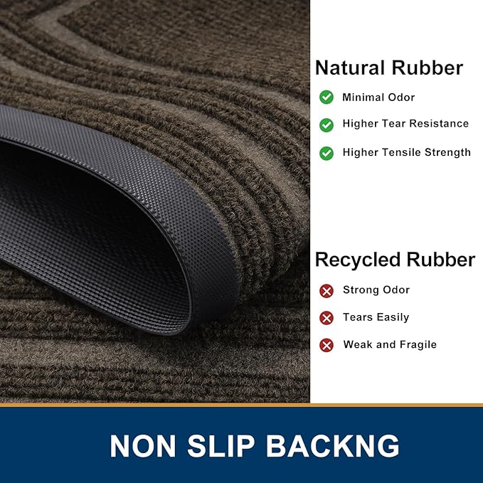 Buganda Front Door Mat Indoor Outdoor Entrance, Non-Slip Natural Rubber Doormats, Easy Clean, Low Profile, Dirt Trapper Entryway Floor Mats for Outside, Garages and Patios, 47x24, Brown