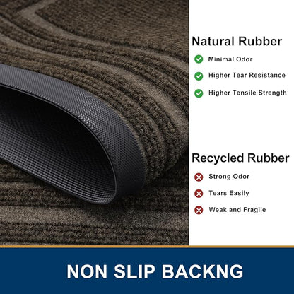 Buganda Front Door Mat Indoor Outdoor Entrance, Non-Slip Natural Rubber Doormats, Easy Clean, Low Profile, Dirt Trapper Entryway Floor Mats for Outside, Garages and Patios, 47x23, Brown
