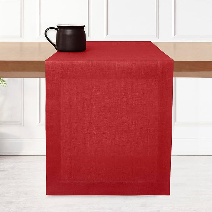 D'Moksha Homes Linen Table Runner 60 Inches - 100% Pure Linen Bright Red Table Runner 14 x 60 Inch for Coffee Tables, Dresser, Valentines, Holiday - Machine Washable