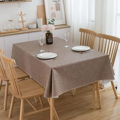 LIBERECOO Vinyl Tablecloth with Flannel Backing, Flaxen, Waterproof, Stain-Resistant, Easy-Clean Table Cover for Dining, Kitchen, and Outdoor Use, 60" x 120" Rectangle