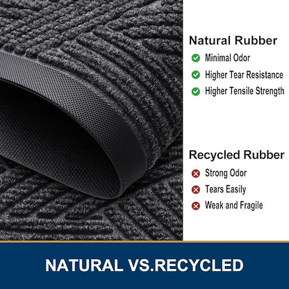 Smiry Front Door Mat Outside Entrance, Heavy Duty Sturdy Natural Rubber Doormat, Trap Dirt and Moisture, Easy Clean Low Profile Mats for Indoor Outdoor Entry, Interwoven Stripes (29.5x17, Grey)