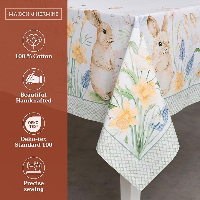 Maison d' Hermine Table Cloth Rectangle Table 100% Cotton 60 x 120 Inches Tablecloth Reusable Decorative for Dining Room, Farmhouse, Home, Party, Festive & Wedding Spring Summer - Easter Dew