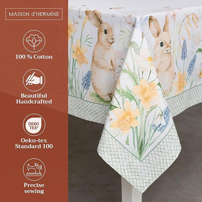 Maison d' Hermine Table Cloth Rectangle Table 100% Cotton 70 x 90 Inches Tablecloth Reusable Decorative for Dining Room, Farmhouse, Home, Party, Festive & Wedding Spring Summer - Easter Dew