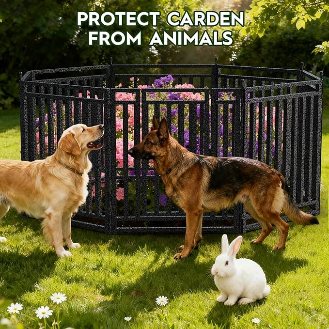 Garden Fence 40in (H) x 18ft (L), 7 Panels + 1 Gate, Durable Outdoor Yard Barrier, Secure Garden Fencing Weather-Resistant Fence Ideal for Pets, Privacy & Decoration, Black Silver