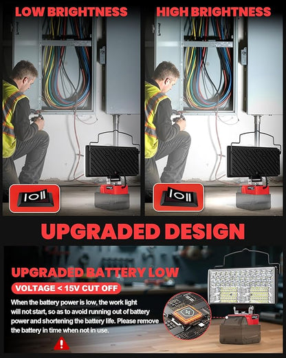 LIVOWALNY LED Work Lights Compatible with Milwaukee 18V Battery, 100W 10000LM 7" Flood Light Portable with USB & Type-C Charging Port & Low Voltage Protection 140° Pivoting Head, Battery Not Included