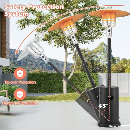 Tangkula 50,000 BTU Propane Outdoor Heater, Patio Heater with Strengthened Stainless Steel Burner, Tip-Over, Flame-Out Protection and Wheels, Outdoor Heaters for Patio (Black)