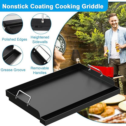 25" x 16.5" Nonstick Carbon Steel Griddle for Gas/Electric/Charcoal Grills, Universal Flat Top Griddle for Weber Charbroil Camp Chef, Griddle Plate with Grease Groove for Parties, Camping, Tailgating