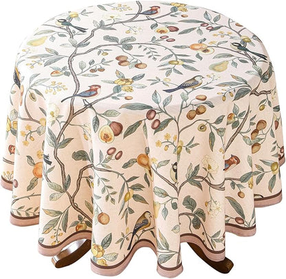 Linen 55 Inch Round Tablecloth,Wrinkle Resistant French Pink Tablecloth Print with Froal,Decor Stitch Table Cloth for Thanksgiving,Dining Room,Home,Kitchen Diameter 55" -Dewey A