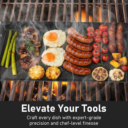 Utheer Upgraded Nonstick Cast Iron Griddle for Gas Grill, 26.7 x8.6" Double Burner Griddle Flat Top Grill Plate for Gas/Electric/Charcoal, Lightweight, Durable, Easy to Clean, for Stovetop,Camping,BBQ
