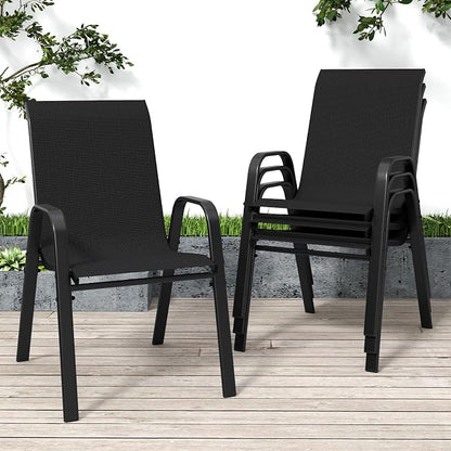 Black Patio Chairs Set of 4, Stackable Outdoor Dining Chairs by Vimstora