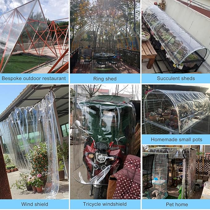 Clear PVC Vinyl Tarp Clear Tarps，Clear with Grommets Clear Tarps Heavy Duty Waterproof， Transparent Waterproof raincloth for Roofs (4' x 6')