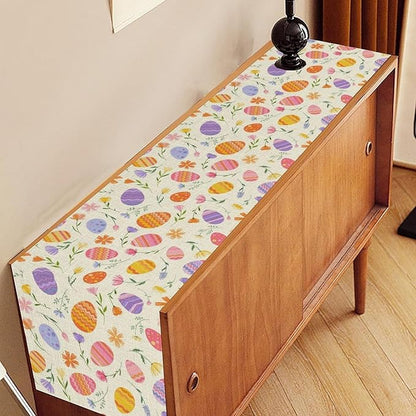 Easter Egg Table Runner,Colorful Egg Pattern Flowers Spring Summer Seasonal Table Center Decor for Family Kitchen and Living Room Outdoor Farmhouse Party Table Decorations, 13"x72"