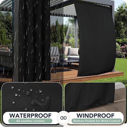Patio Curtains Outdoor Waterproof, 4 Panels, Rod Pocket Sunshades | - Image 2